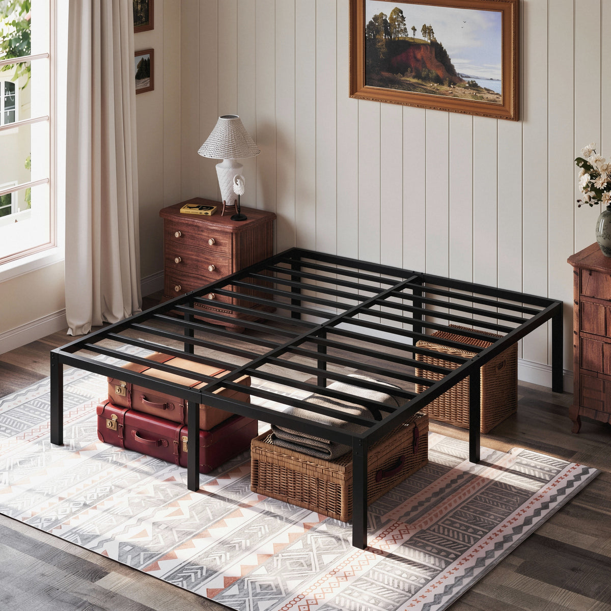 Einfach Bed Frame with Ample Under-Bed Storage Space, Heavy Duty, No Box Spring Needed