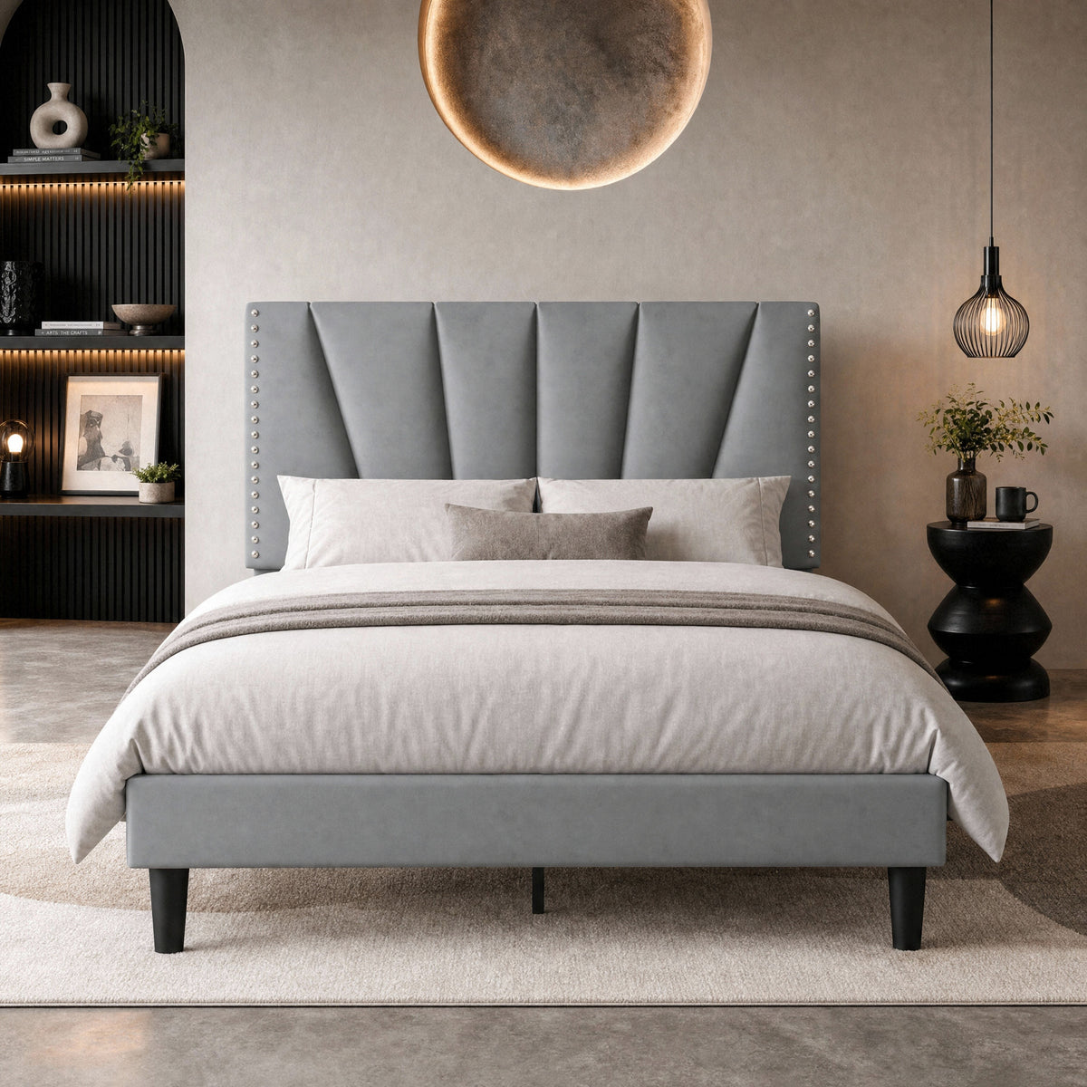 Einfach Premium Velvet Upholstered Platform Bed Frame with Adjustable Headboard,Under-Bed Storage,Heavy-Duty Metal Support, Noise-Free Slats