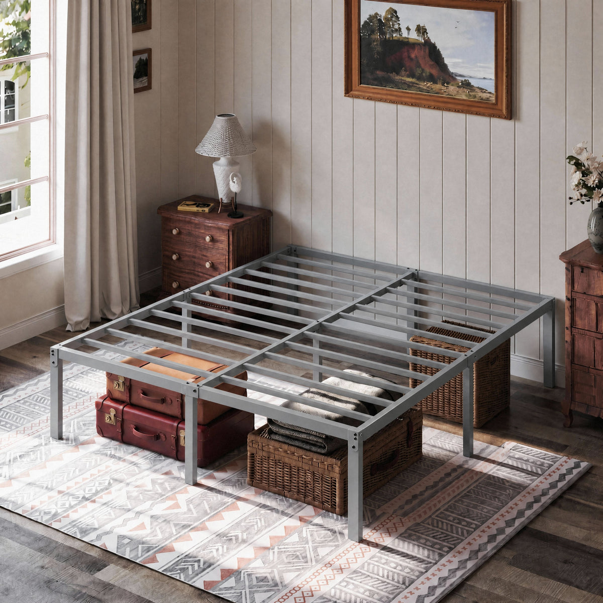 Einfach Bed Frame with Ample Under-Bed Storage Space, Heavy Duty, No Box Spring Needed