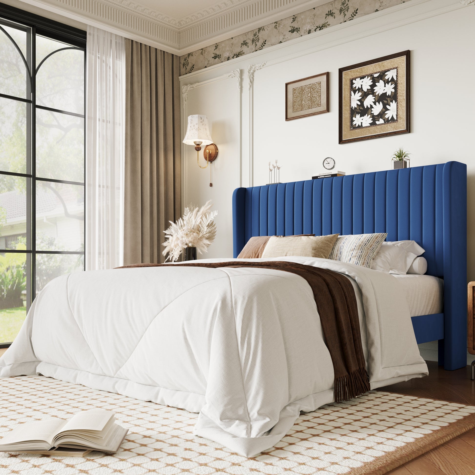 Einfach Bed Frame, Upholstered Platform Bed with Wingback Headboard, No Box Spring Required