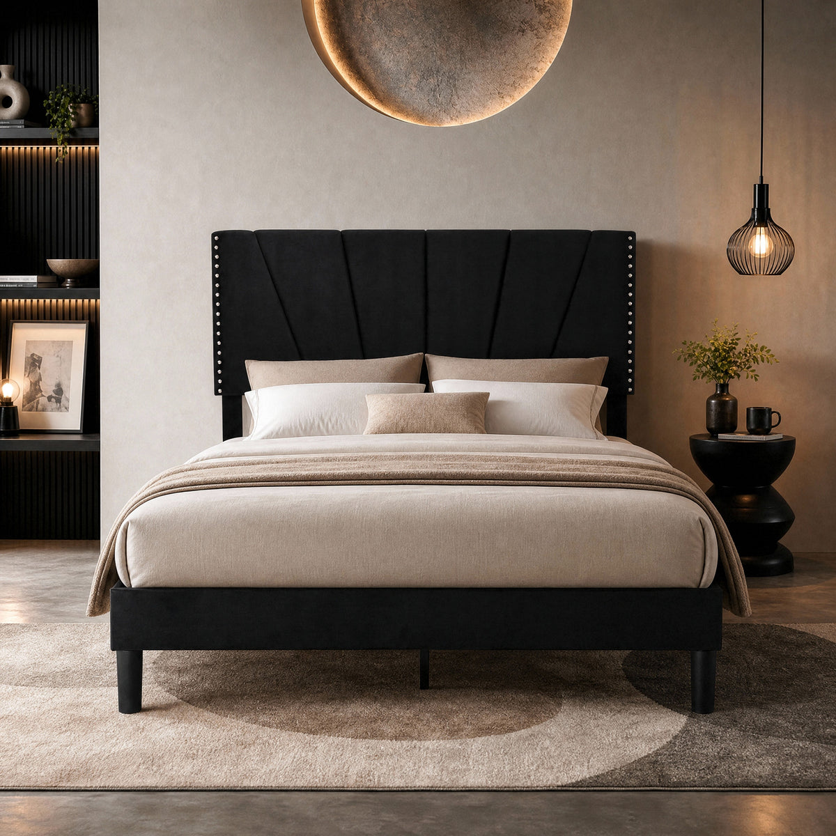 Einfach Premium Velvet Upholstered Platform Bed Frame with Adjustable Headboard,Under-Bed Storage,Heavy-Duty Metal Support, Noise-Free Slats