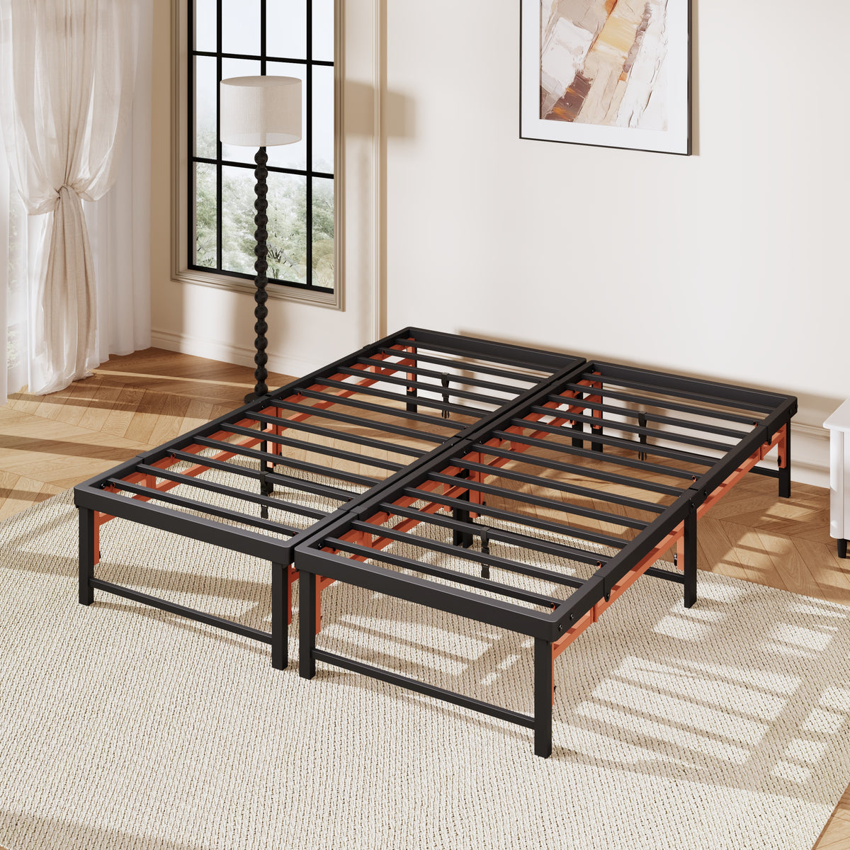 Einfach High Quad-Fold Platform Bed Frame, No Box Spring Needed