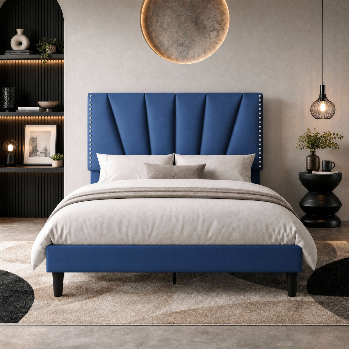 Einfach Premium Velvet Upholstered Platform Bed Frame with Adjustable Headboard,Under-Bed Storage,Heavy-Duty Metal Support, Noise-Free Slats