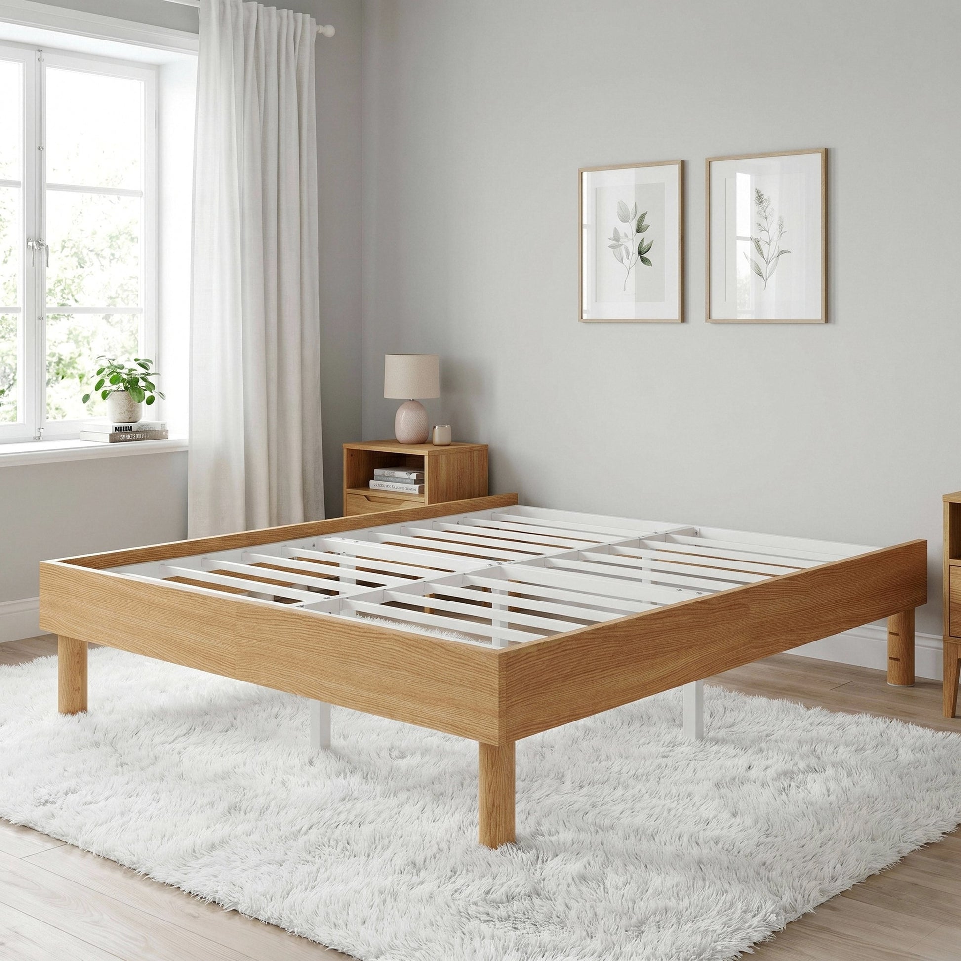 Einfach Bed Frame, 13.8" Wooden Platform Bed with Recessed Design and Upgraded Structure, No Box Spring Needed