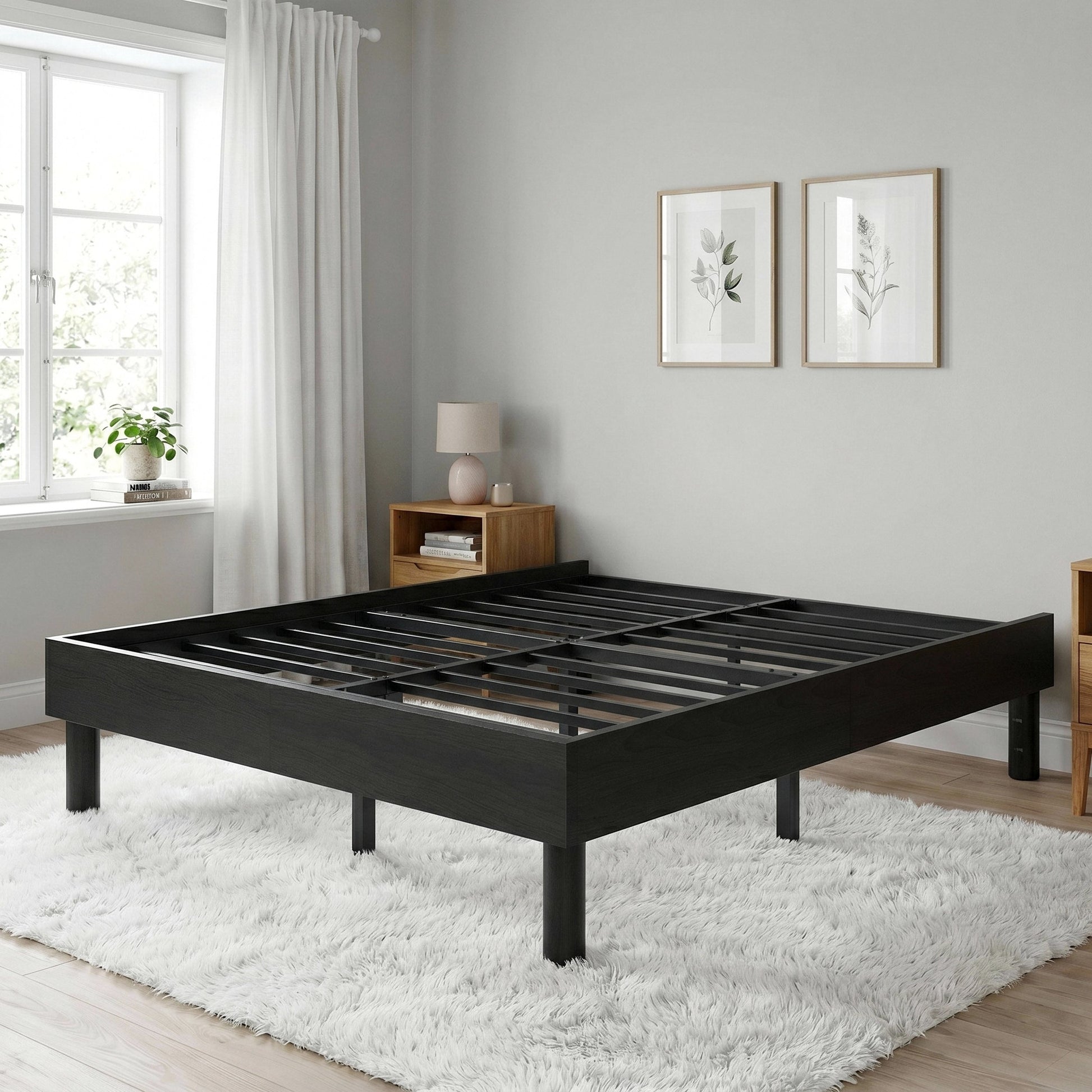 Einfach Bed Frame, 13.8" Wooden Platform Bed with Recessed Design and Upgraded Structure, No Box Spring Needed