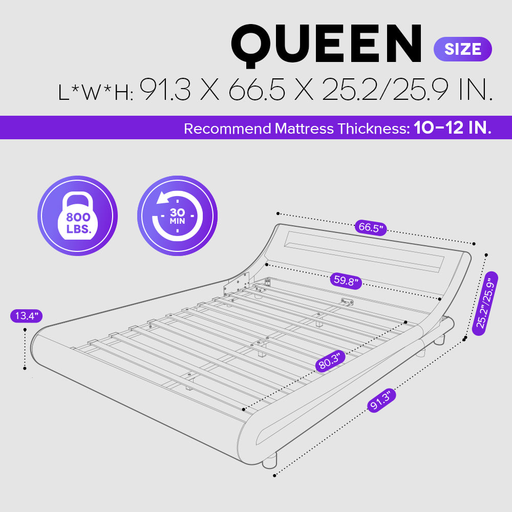 Einfach Faux Leather LED Sleigh Bed with Functional Headboard