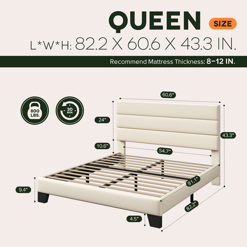 Einfach Bed Frame, Platform Bed Frame with Panel Upholstered Velvet Headboard