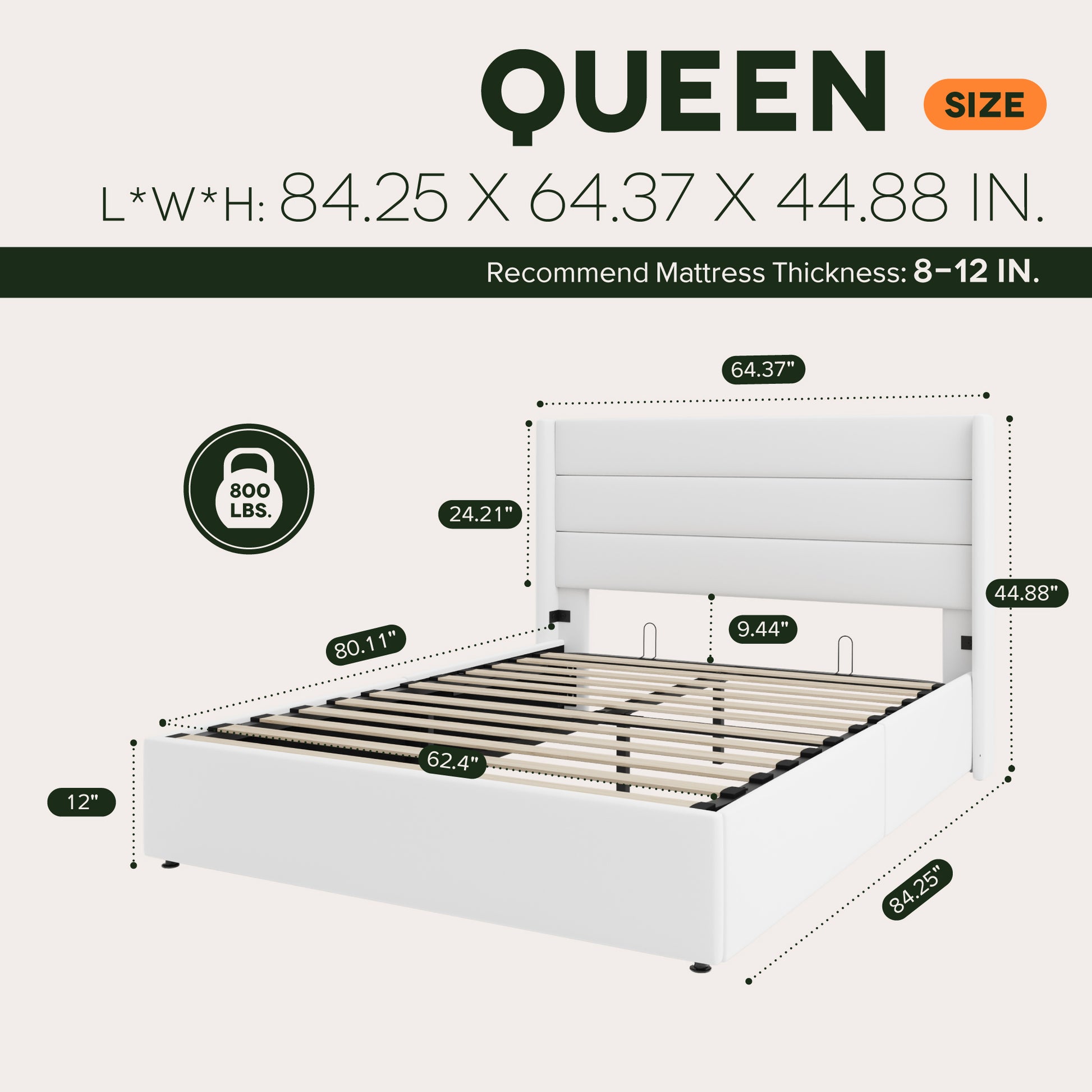 Einfach Hydraulic Lift up Platform Storage Bed Frame with Velvet Upholstered Wingback Panel Headboard