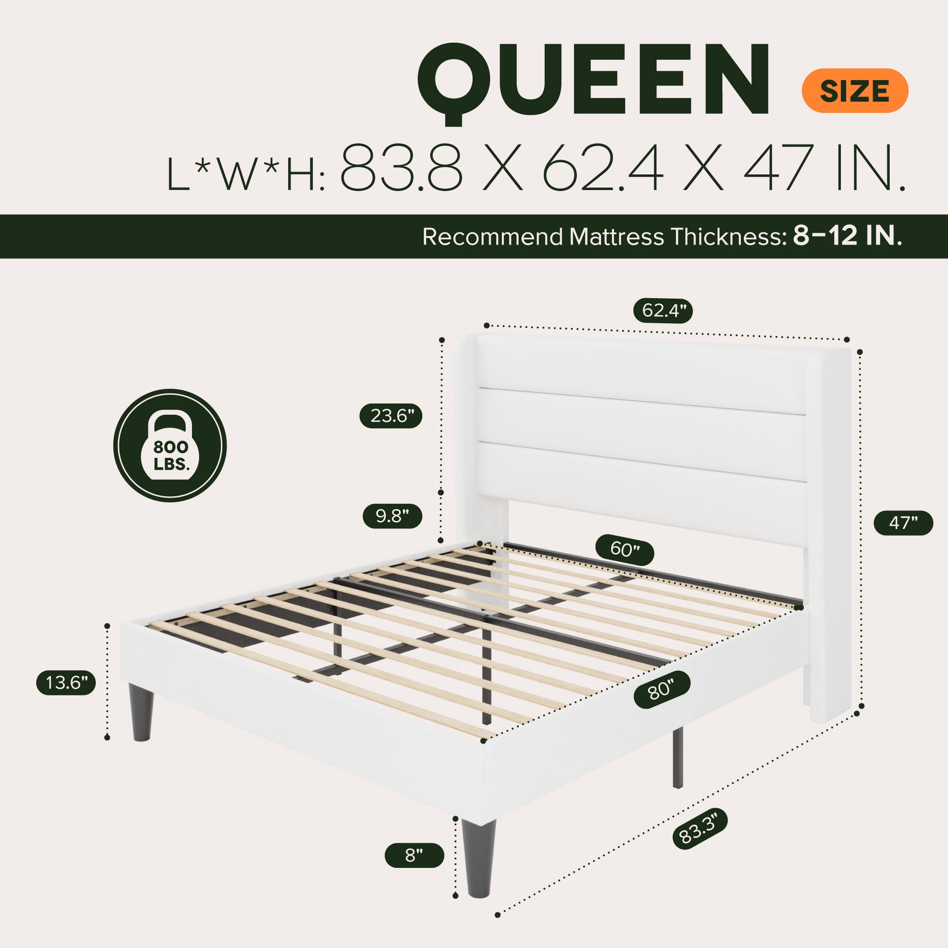 Einfach Luxury Velvet Upholstered Platform Bed Frame with Wingback Headboard