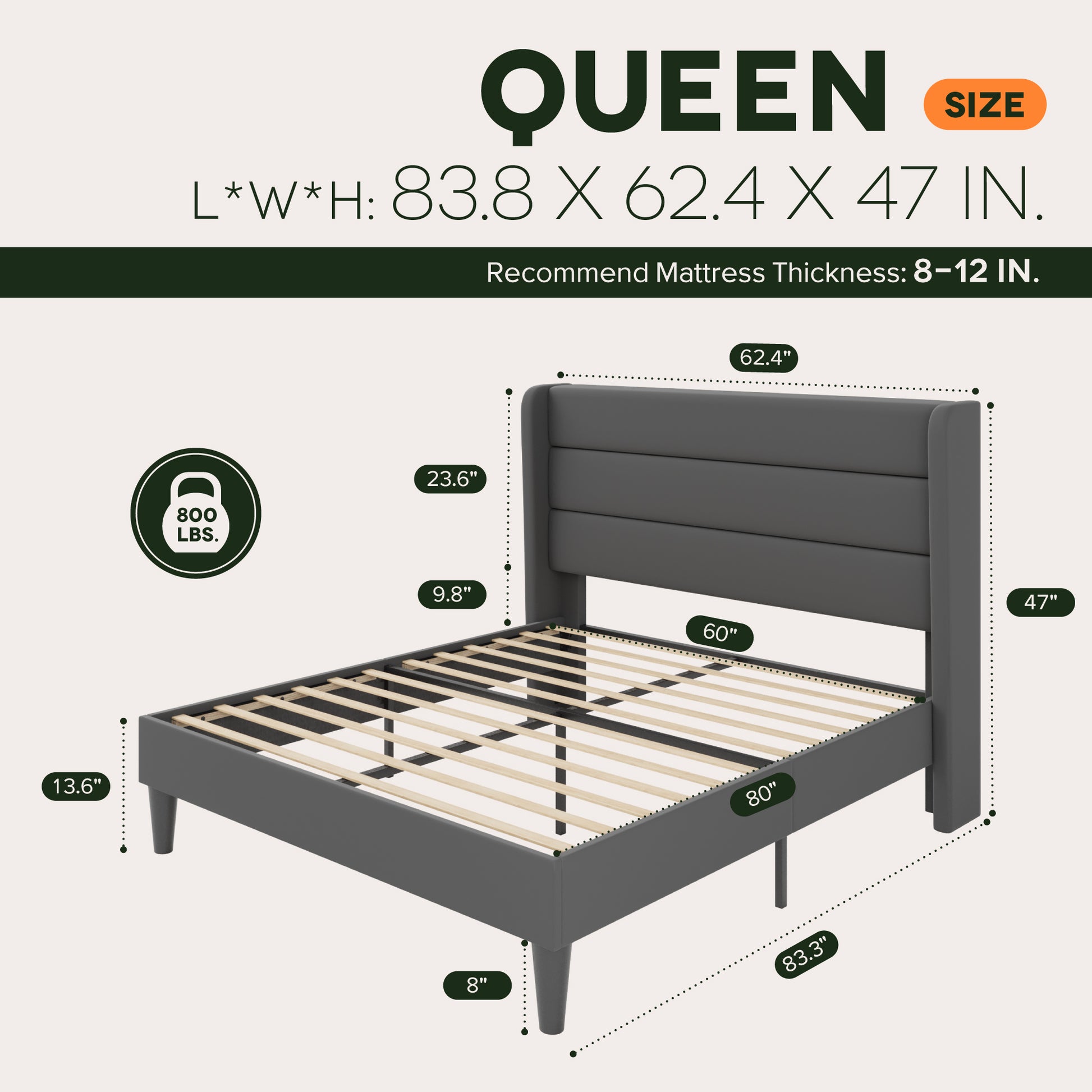 Einfach Luxury Velvet Upholstered Platform Bed Frame with Wingback Headboard