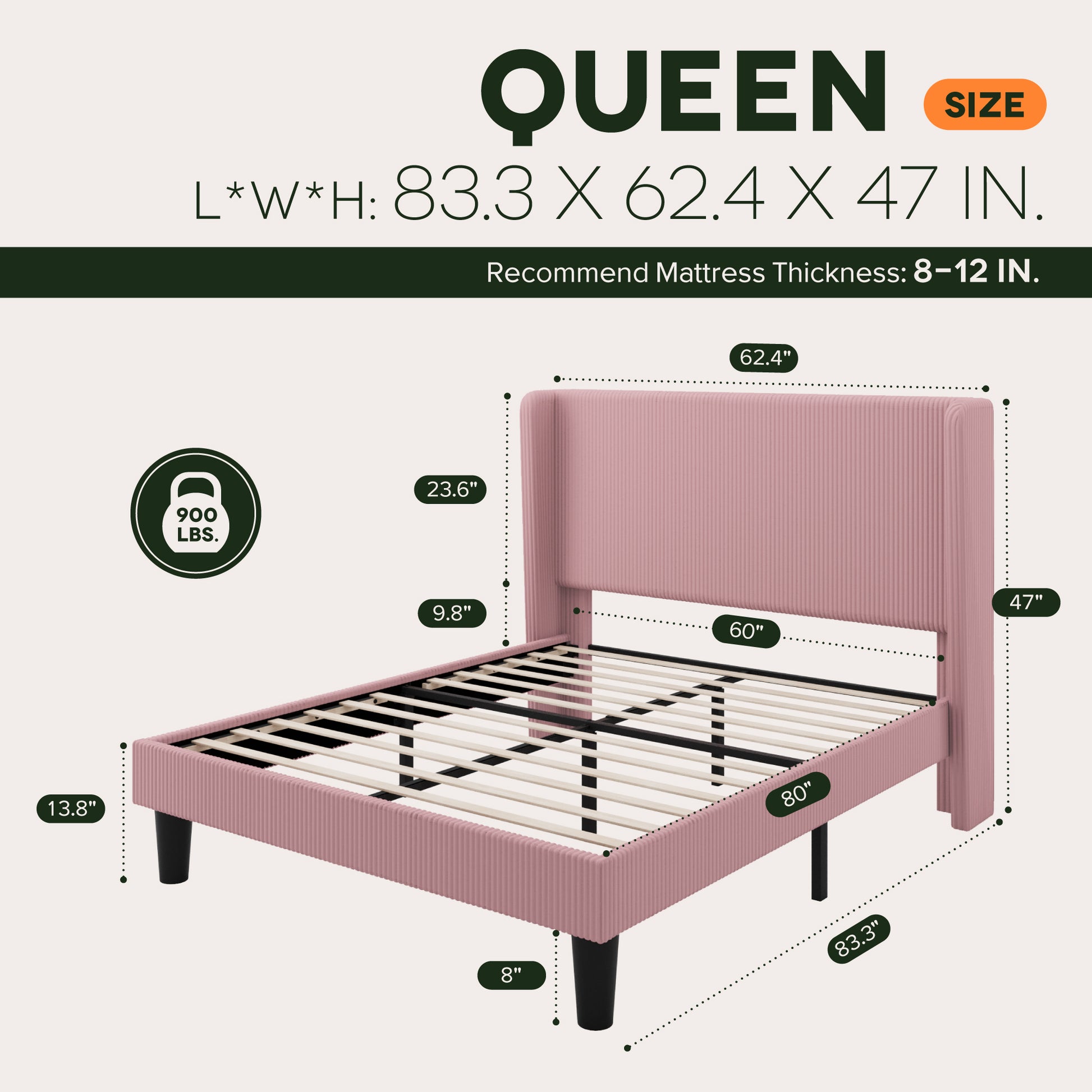 Einfach Luxury Channel-Tufted Corduroy Velvet Platform Bed Frame with Wingback Headboard