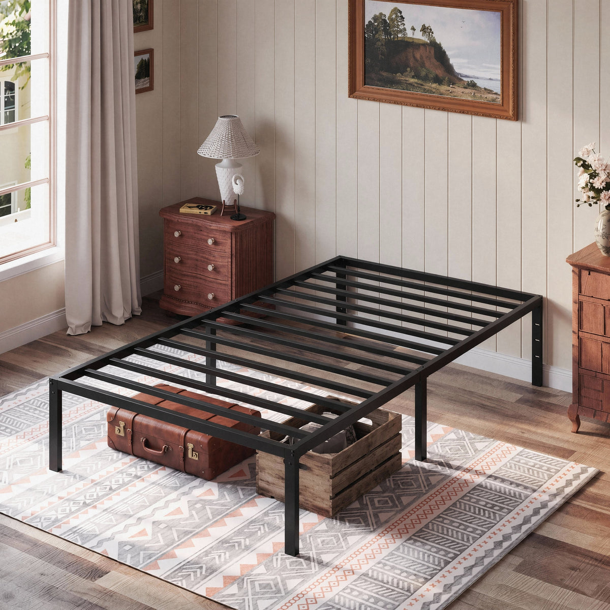 Einfach Bed Frame with Ample Under-Bed Storage Space, Heavy Duty, No Box Spring Needed