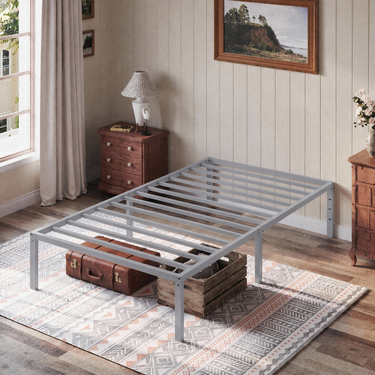 Einfach Bed Frame with Ample Under-Bed Storage Space, Heavy Duty, No Box Spring Needed