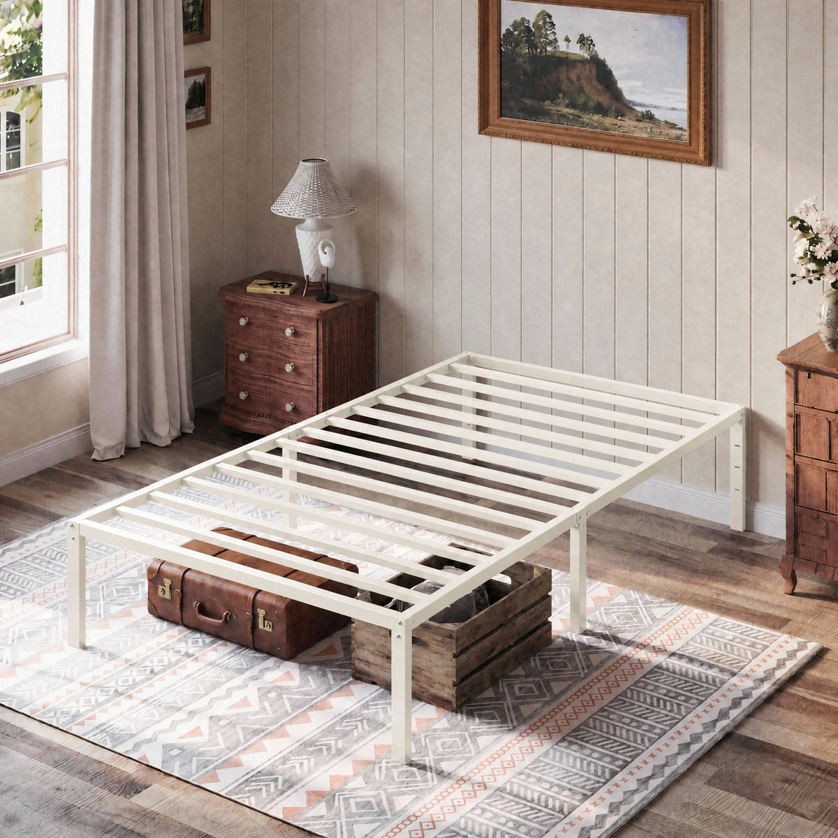 Einfach Bed Frame with Ample Under-Bed Storage Space, Heavy Duty, No Box Spring Needed