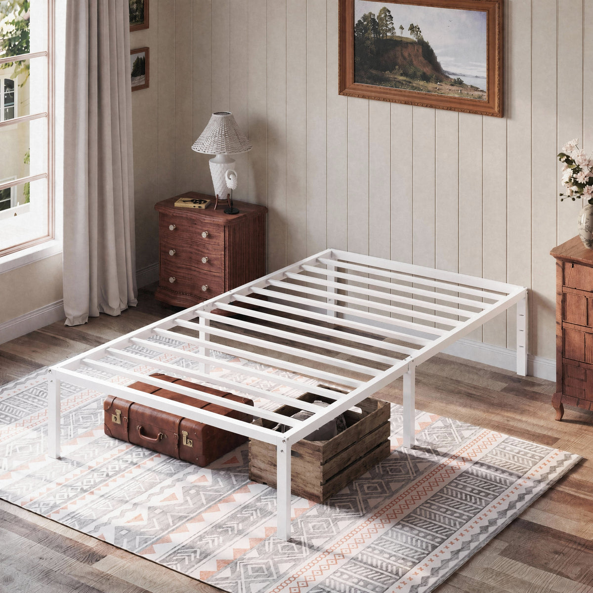 Einfach Bed Frame with Ample Under-Bed Storage Space, Heavy Duty, No Box Spring Needed