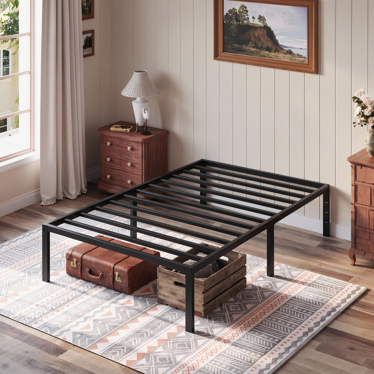 Einfach Bed Frame with Ample Under-Bed Storage Space, Heavy Duty, No Box Spring Needed