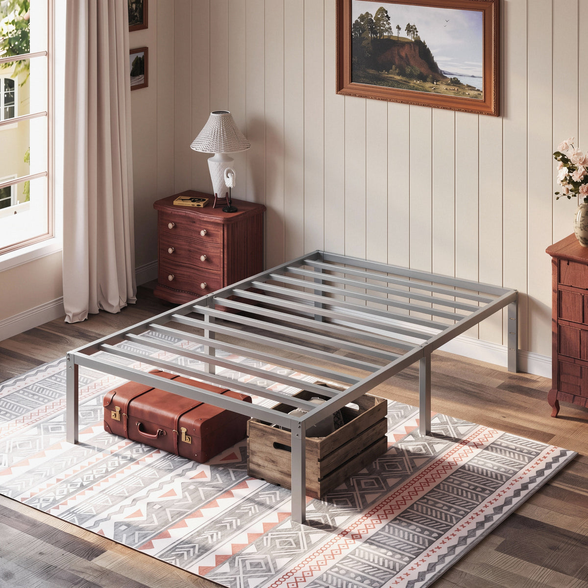 Einfach Bed Frame with Ample Under-Bed Storage Space, Heavy Duty, No Box Spring Needed