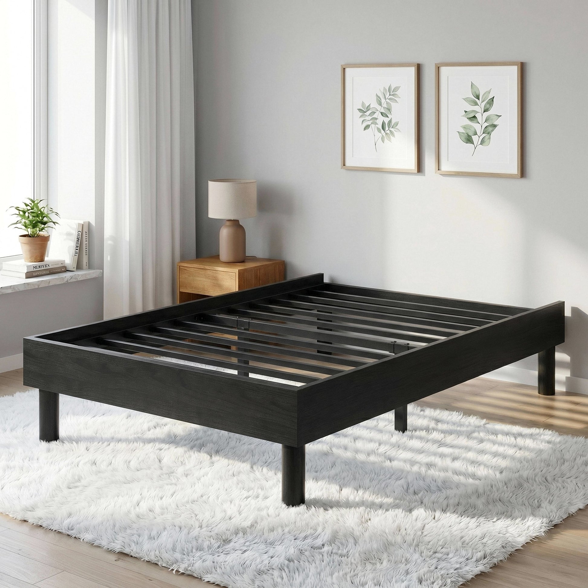 Einfach Bed Frame, 13.8" Wooden Platform Bed with Recessed Design and Upgraded Structure, No Box Spring Needed
