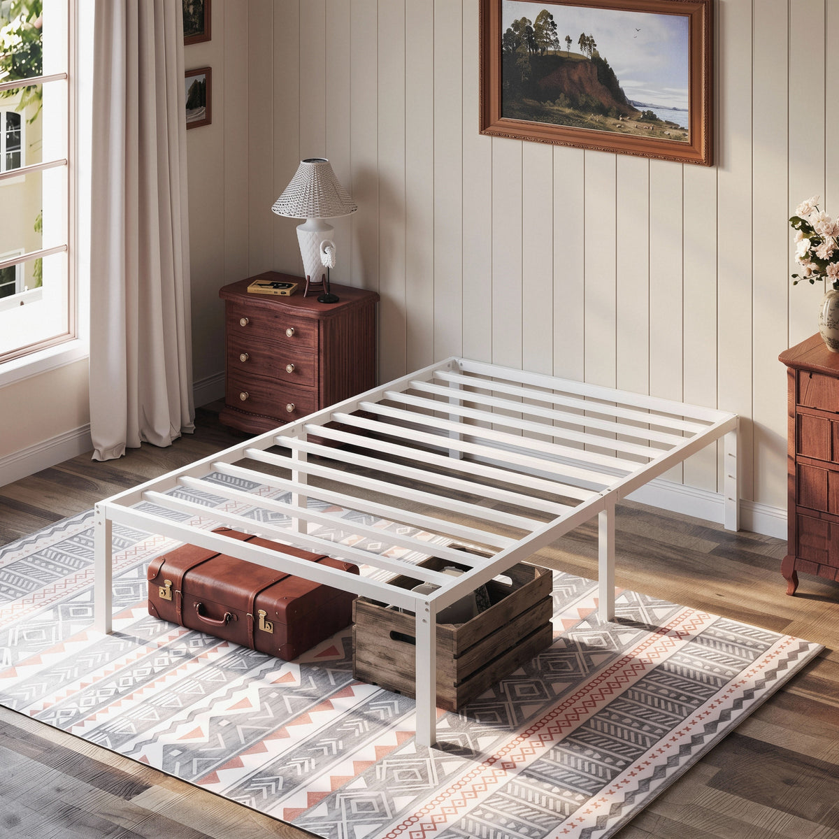 Einfach Bed Frame with Ample Under-Bed Storage Space, Heavy Duty, No Box Spring Needed