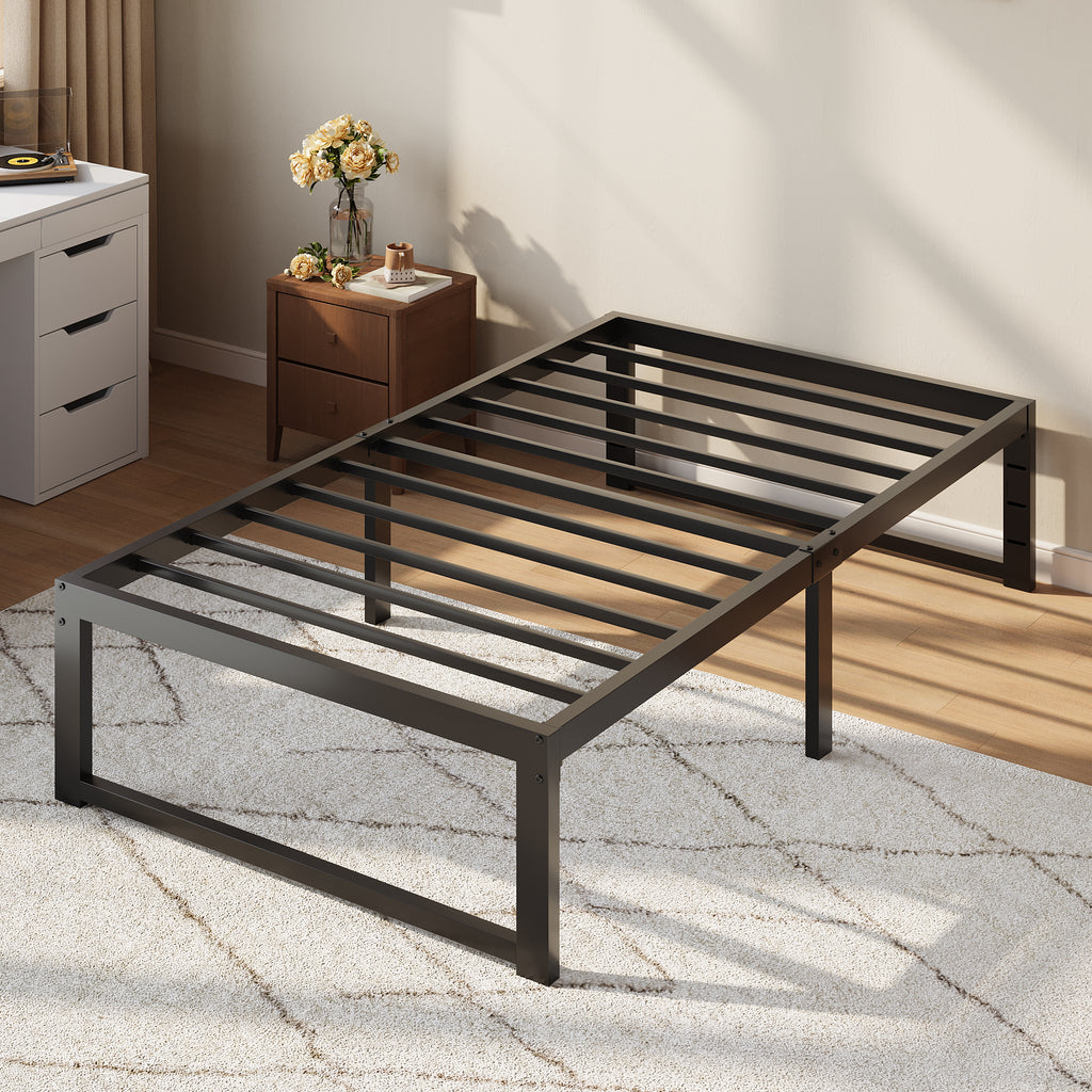 Einfach 14" Bed Frame, Heavy Duty Metal Slat Platform with Ample Underbed Storage, Noise Free