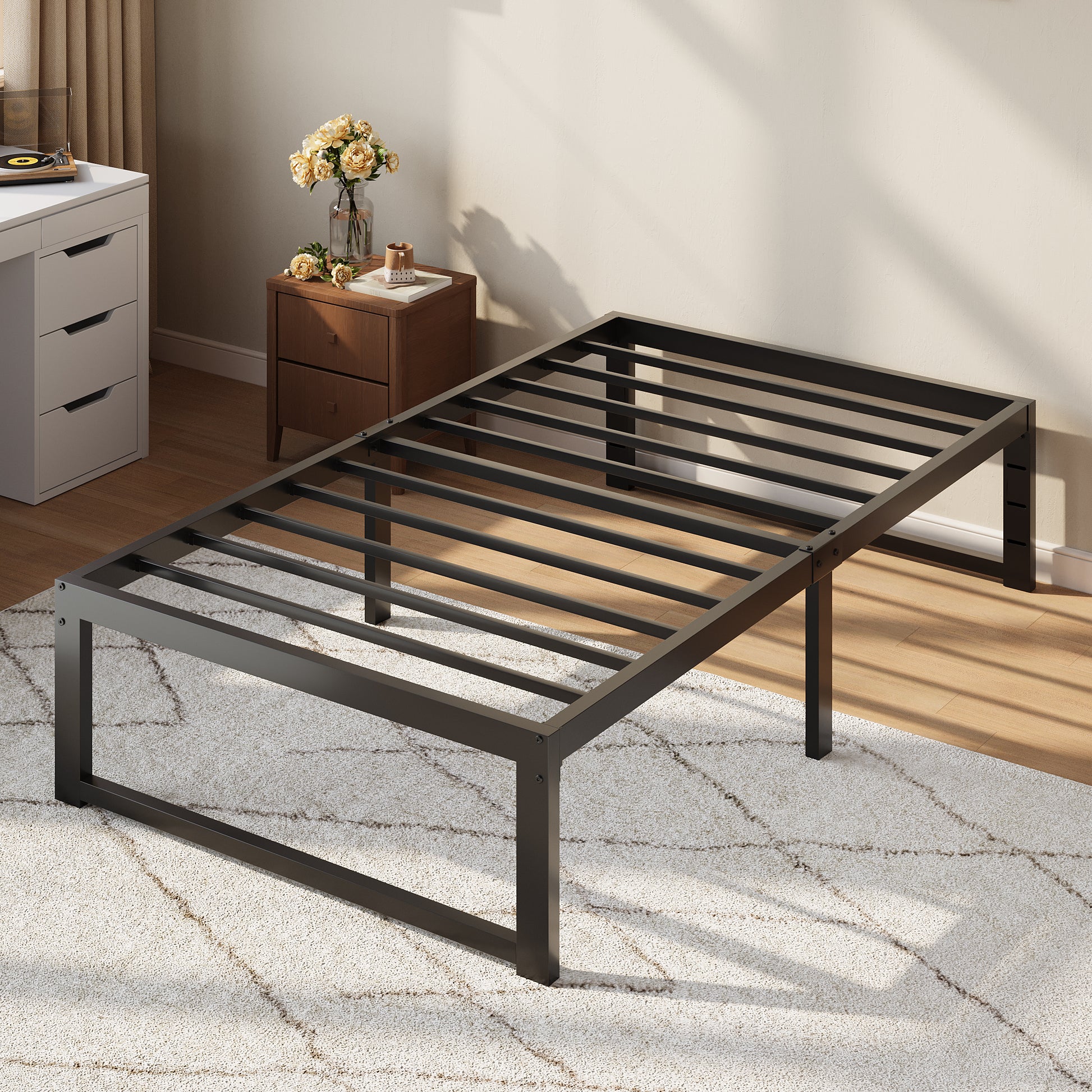 Einfach 14" Bed Frame, Heavy Duty Metal Slat Platform with Ample Underbed Storage, Noise Free