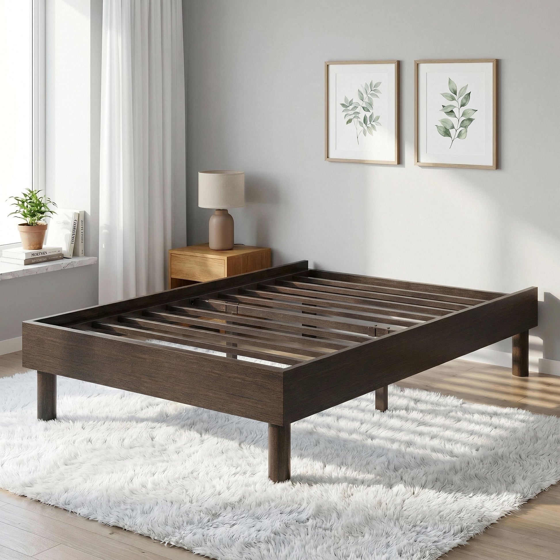 Einfach Bed Frame, 13.8" Wooden Platform Bed with Recessed Design and Upgraded Structure, No Box Spring Needed