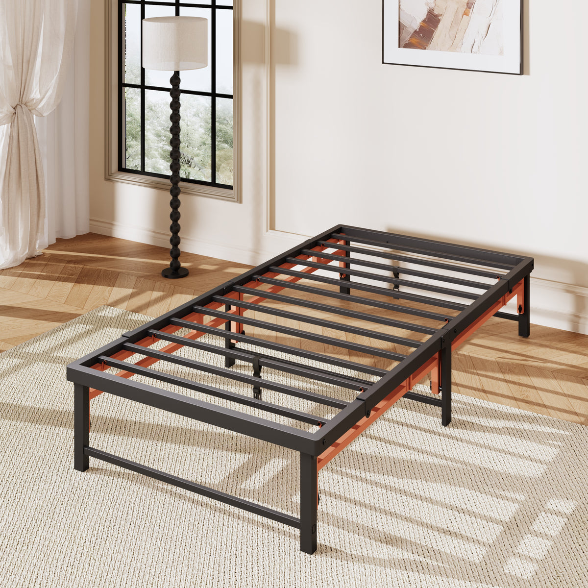 Einfach High Quad-Fold Platform Bed Frame, No Box Spring Needed