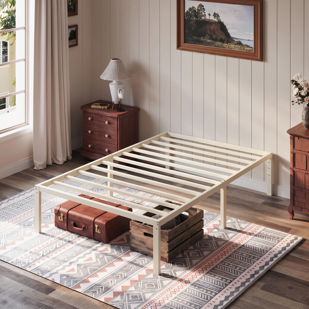 Einfach Bed Frame with Ample Under-Bed Storage Space, Heavy Duty, No Box Spring Needed