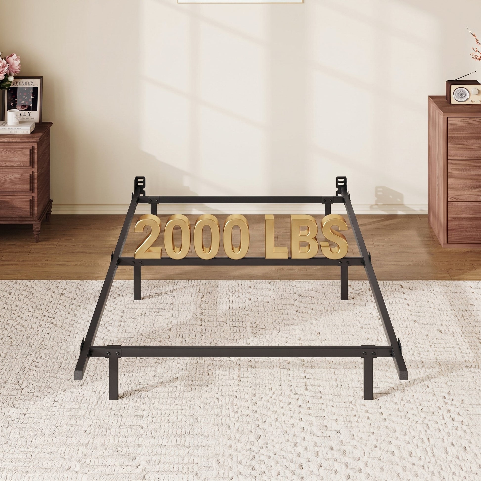 Einfach Queen Bed Frame with Pre-Drilled Headboard Holes and Reinforced Side Rails, Heavy Duty, 2000 LBS Capacity, Black