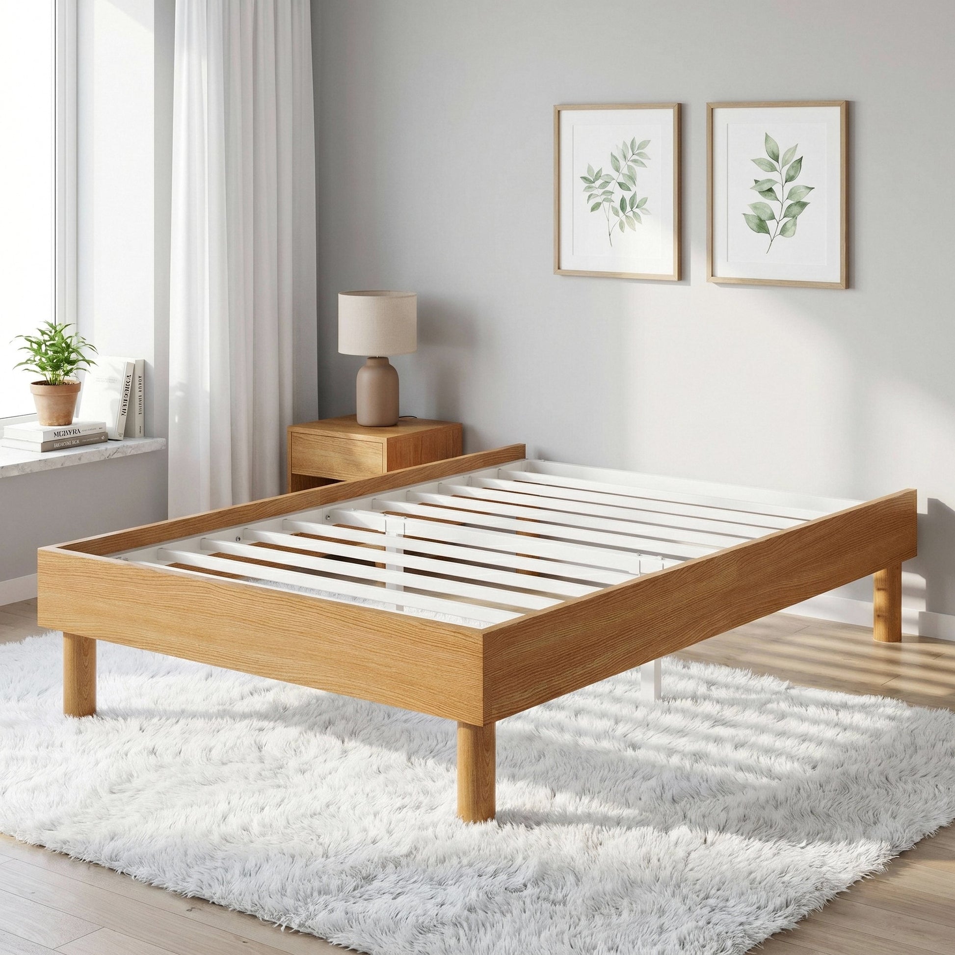 Einfach Bed Frame, 13.8" Wooden Platform Bed with Recessed Design and Upgraded Structure, No Box Spring Needed