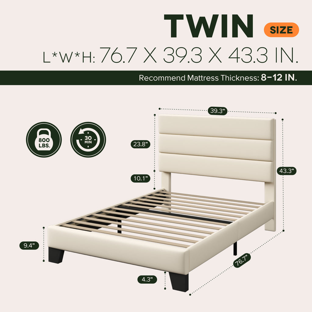 Einfach Bed Frame, Platform Bed Frame with Panel Upholstered Velvet Headboard