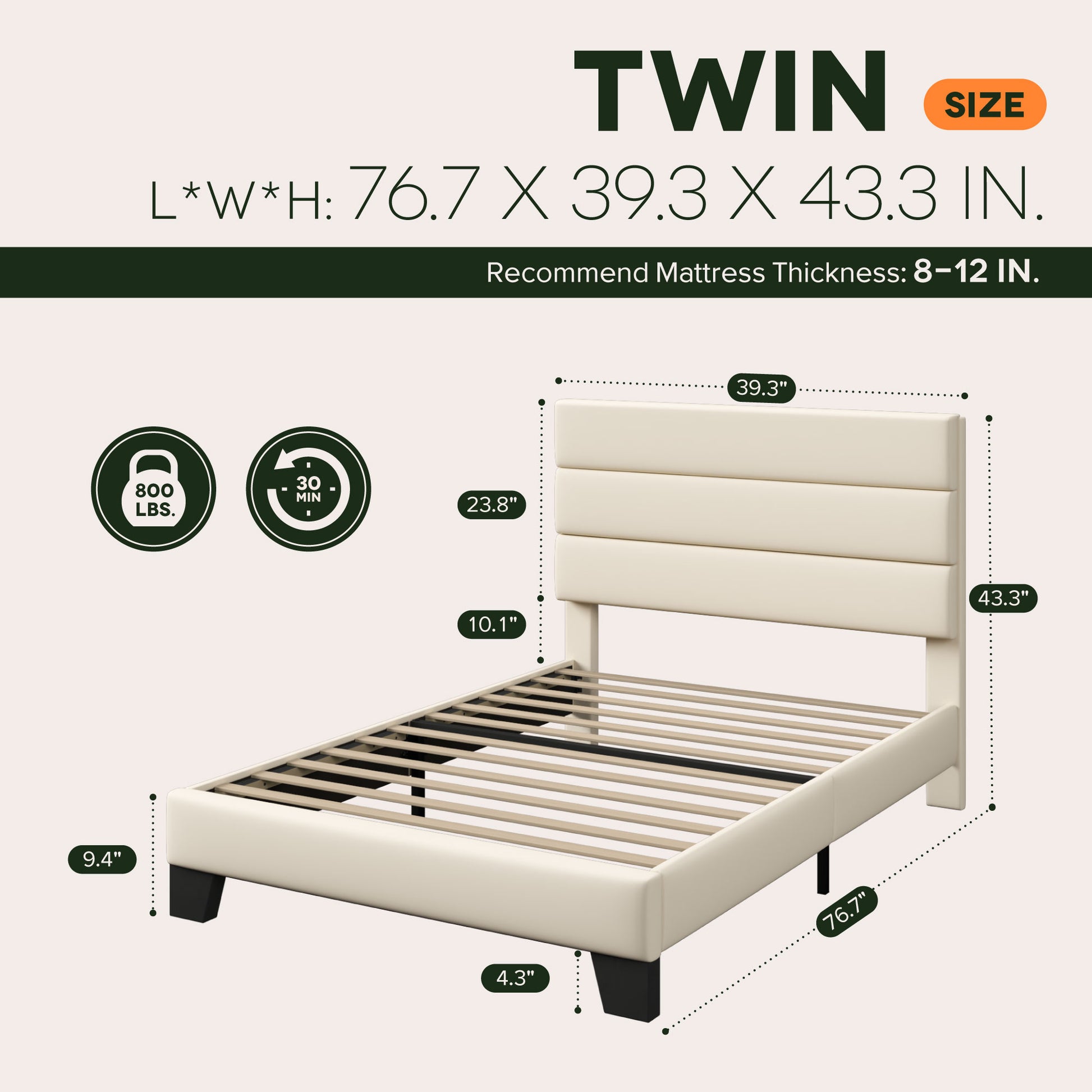 Einfach Bed Frame, Platform Bed Frame with Panel Upholstered Velvet Headboard