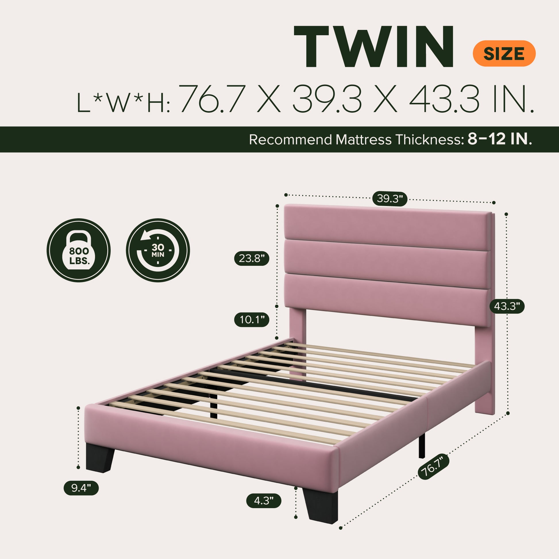 Einfach Bed Frame, Platform Bed Frame with Panel Upholstered Headboard
