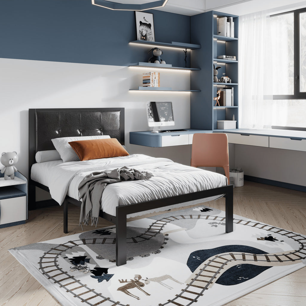 Einfach Platform Bed with Button Tufted Square Stitched Headboard