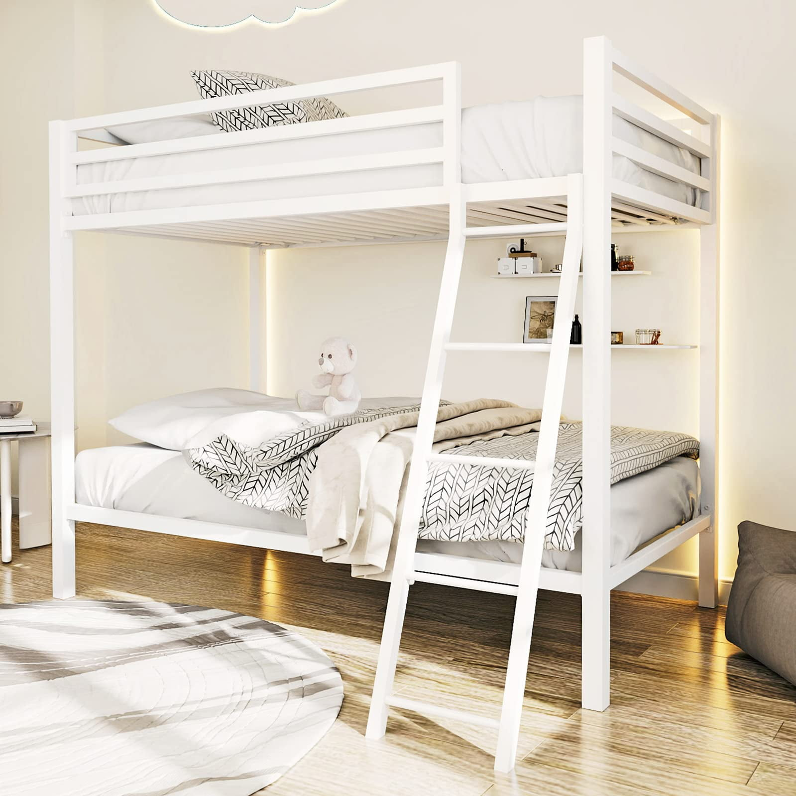 Einfach Metal over Full Bunk Bed Frame with Removable Stair & Underbed Storage