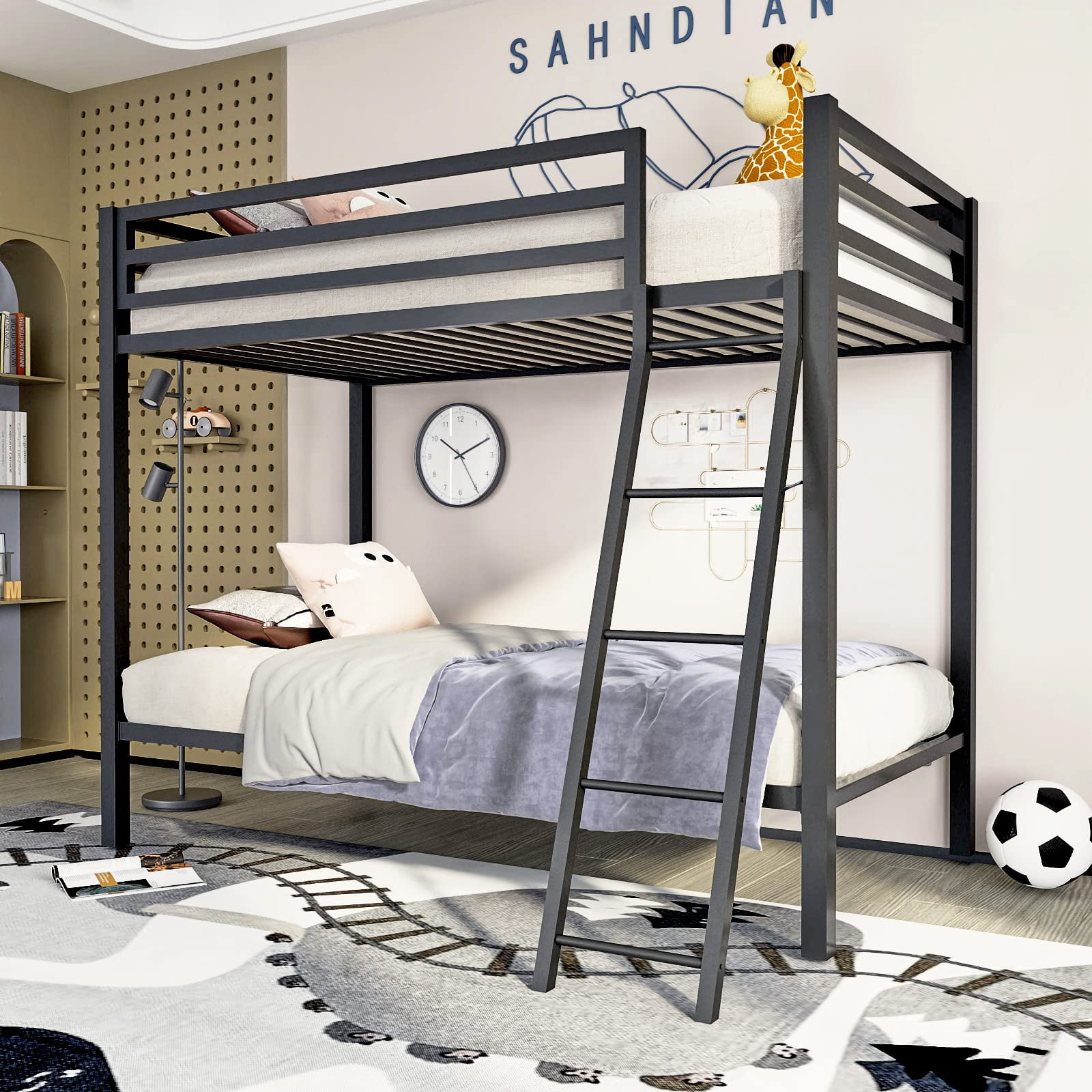 Einfach Metal over Full Bunk Bed Frame with Removable Stair & Underbed Storage